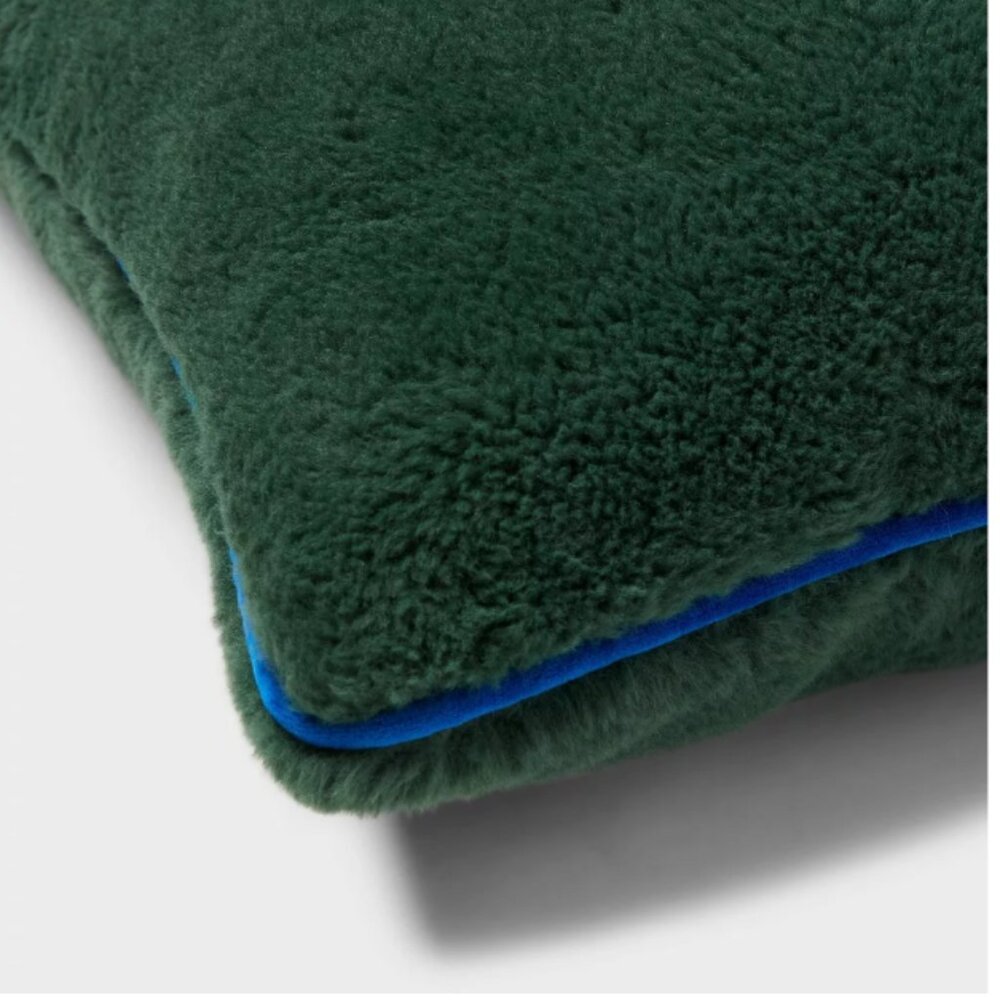 Faux Shearling Decorative Throw Pillow Dark Green - Picture 4 of 5